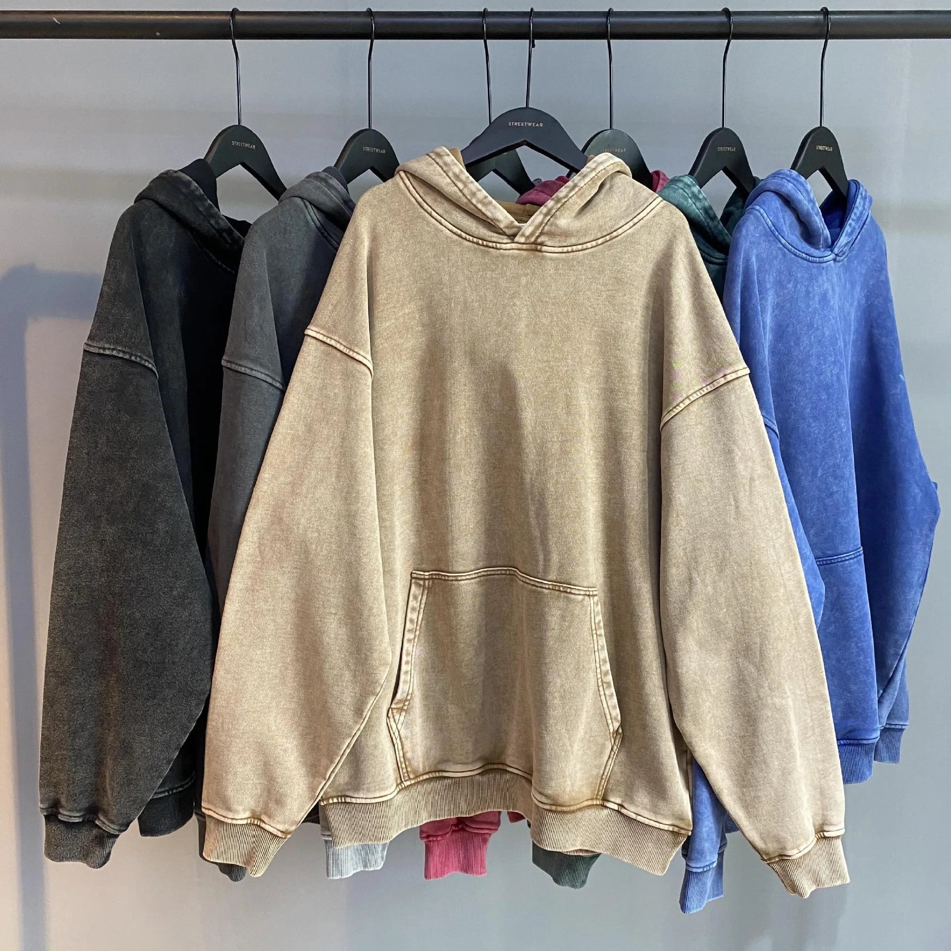 Wholesale Heavyweight Cotton French Terry Thick Sweatshirt Blank Sun Faded Acid Wash Hoodie for Men