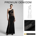 Brand Customization Irregular One-shoulder Slim-fit See-through Mesh Splicing Temperament Floor-Length Evening Dress for Women