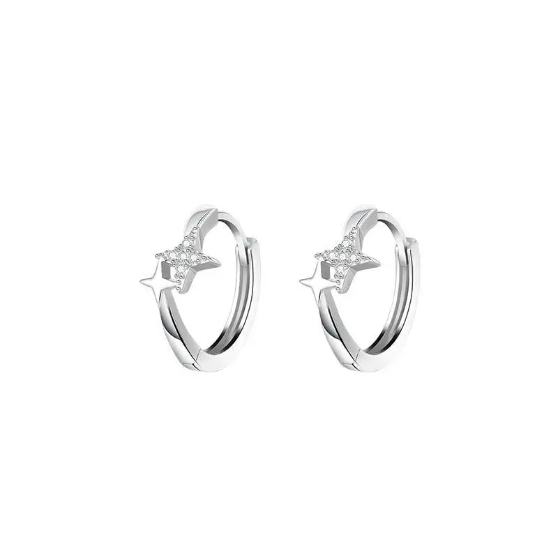 925 Sterling Silver Cubic Zirconia Star Shaped Earrings Hoops Personalized Minimalist Style for Women