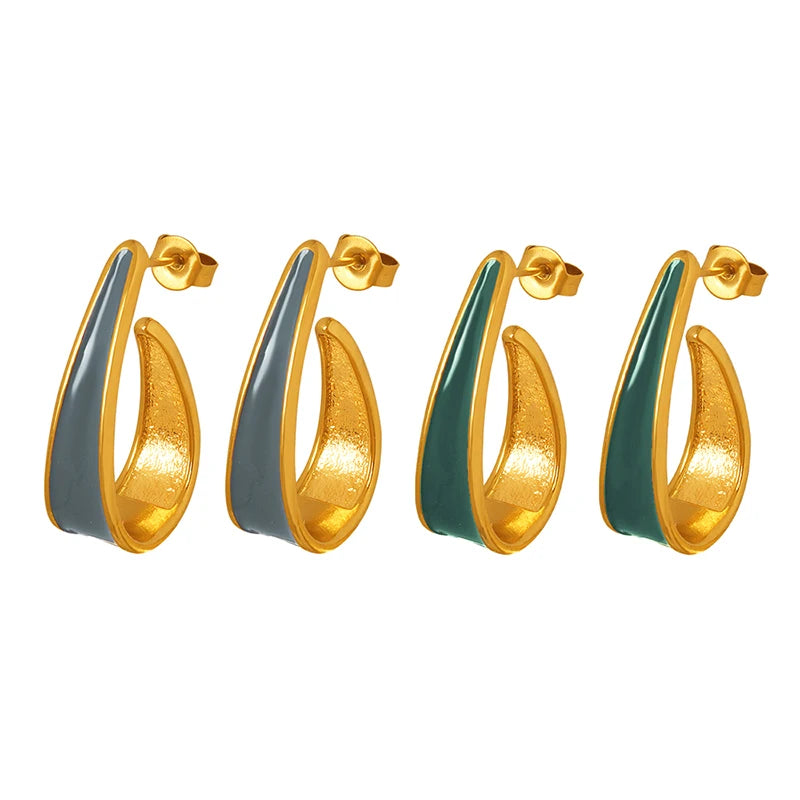 Large Hoop Gold Geometric Drop Long Chunky Jewelry Enamel Stainless Steel Earrings for Women