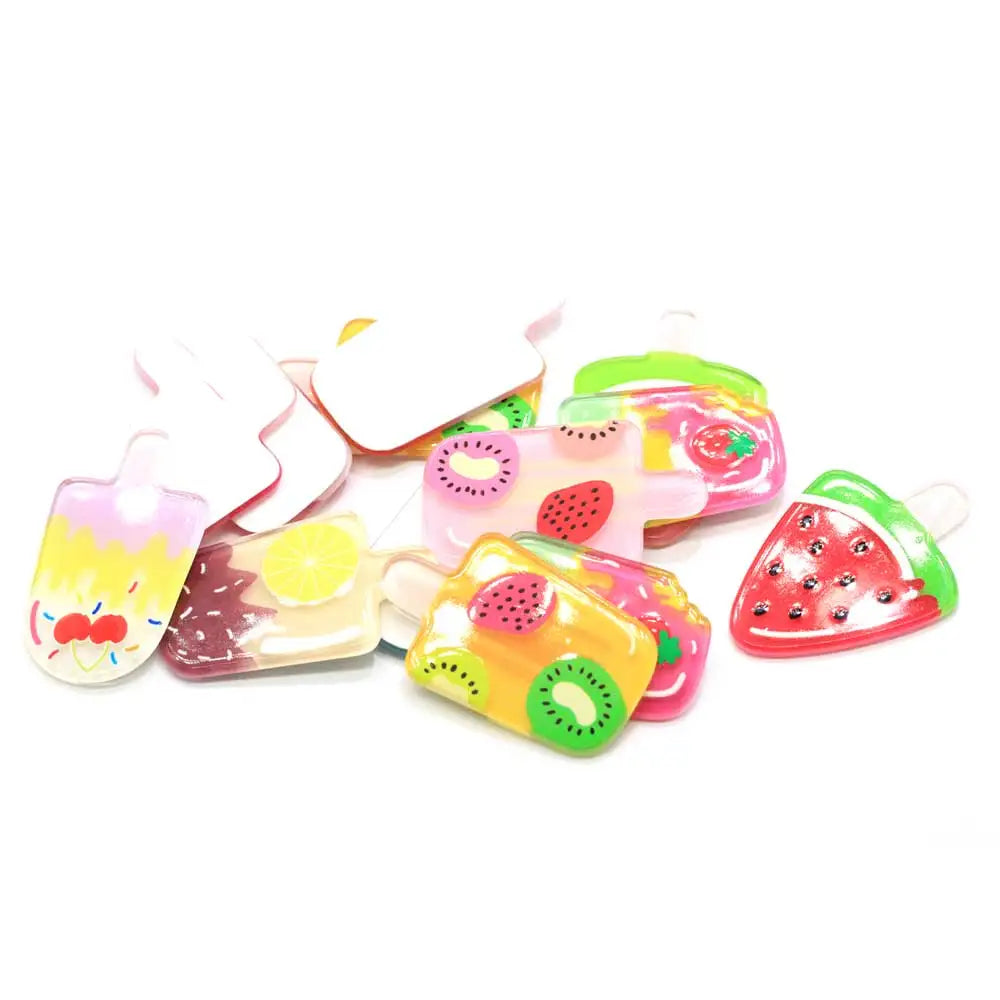 100PCS Fruit Ice Cream Planar Acrylic Popsicle Flatback Cabochons for Jewelry Craft Decor Hairpin Phone Case Scrapbooking DIY