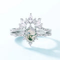Fine Jewelry 925 Sterling Silver Zircon and Agate Pear Crown Ring for Women