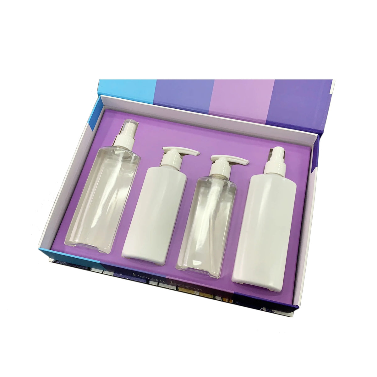 Custom Cosmetics Shampoo Set Coated Paper Matt Lamination Printed Packaging Boxes with Insert Divider Product Plastic Bottle