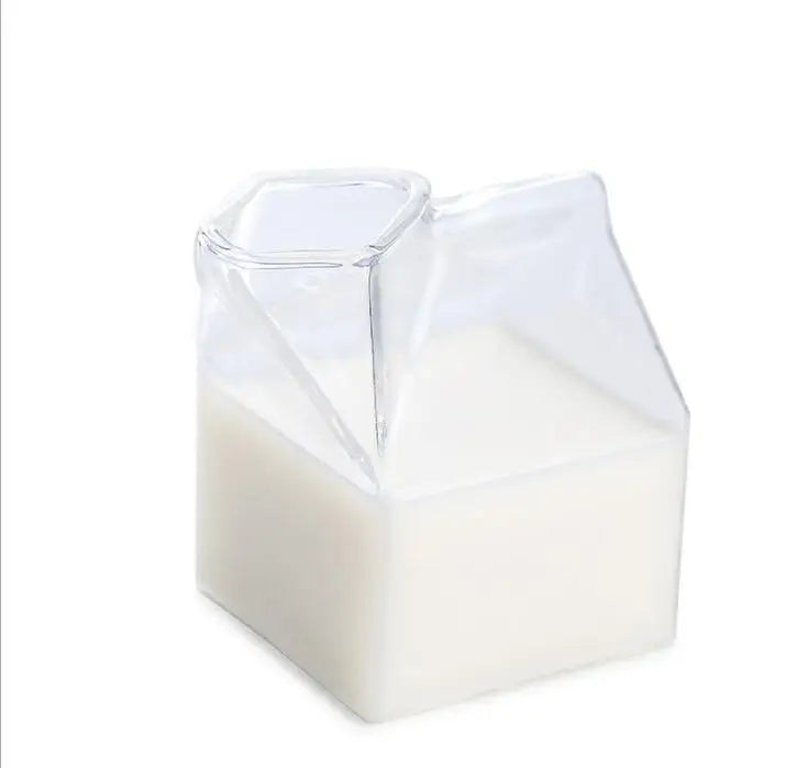 Half Pint Creamer Glass Mini Milk Carton Container 12 Ounce Water Glass Cup Milk Creamer Box Water Bottle