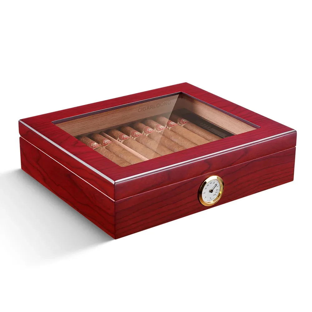 CIGARLOONG Cedar Wood Humidor with Built-in Hygrometer Box Humidifier Holds 35 Cigars Piano Lacquer Cigar Humidor