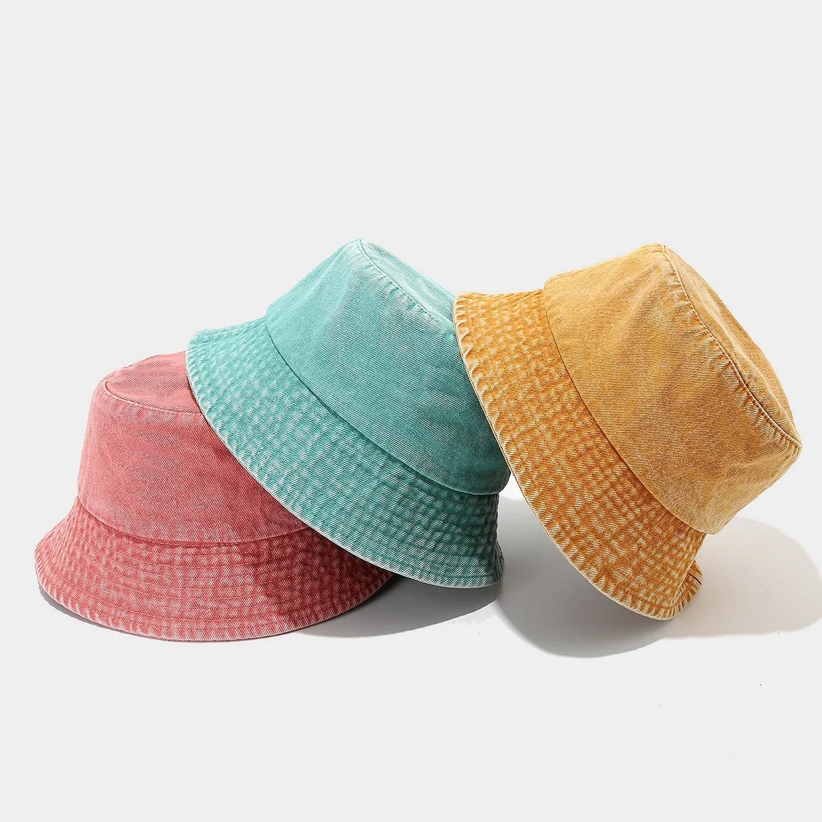 2025 New Retro Washed Cotton Denim Bucket Hat Spring Summer Sunshade Sun Hat Solid Color Bucket Hat for Women Men