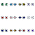 Custom Earring Studs Colorful Zirconia Opal Red Blue CZ Rhodium Plating 925 Sterling Silver Earrings Studs