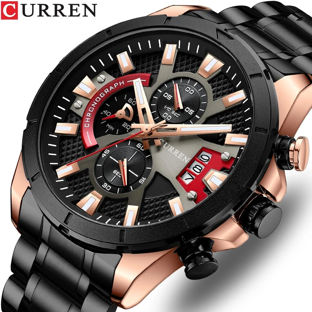 CURREN Watch Men Clock Quartz Chronograph Watches Stainless Steel Case Waterproof Date Wristwatch Dropshipping Relogio Masculino
