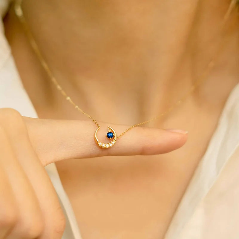 Classical INS Fashion Pure 925 Sterling Silver Clavicle Chain Zircon Crescent Moon Pendant Necklace for Women Jewelry