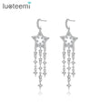 LUOTEEMI Star Drop Cubic Zirconia Large Crystal Big Statement Long for Woman Bohemian Tassel Earring
