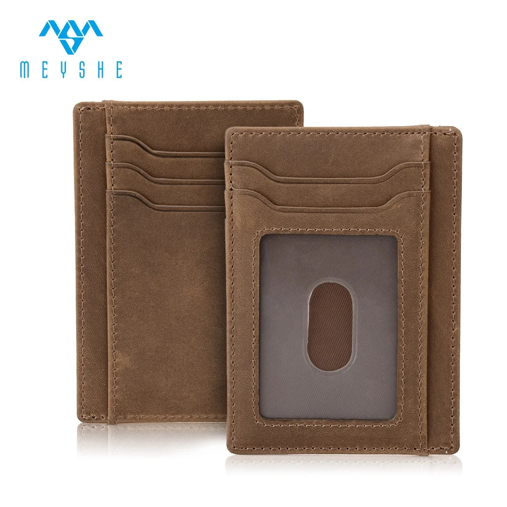 Factory Price Custom Crazy Horse Genuine Leather RFID Slim Card Holder Small Size Business Card Wallets for Men
