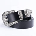Fashion Retro Black Western Buckle Sets 3 Ladies Cowhide Genuine Leather Western Belt Women