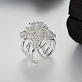 ICEBELA Unique Exaggerate S925 Sterling Silver Waterproof 3 Layers Flower Cluster Opening Ring for Lady