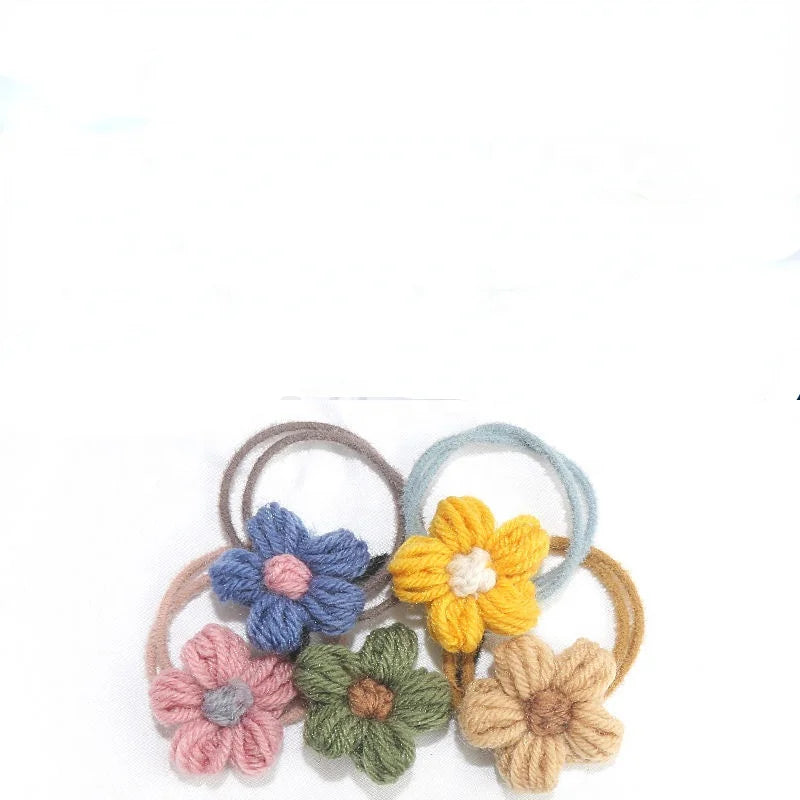 Korea Elastic Crochet Plush Flower Decor Hair Tie Bracelet Fall and Winter Ponytail Hair Rope Rubber Band Hairband