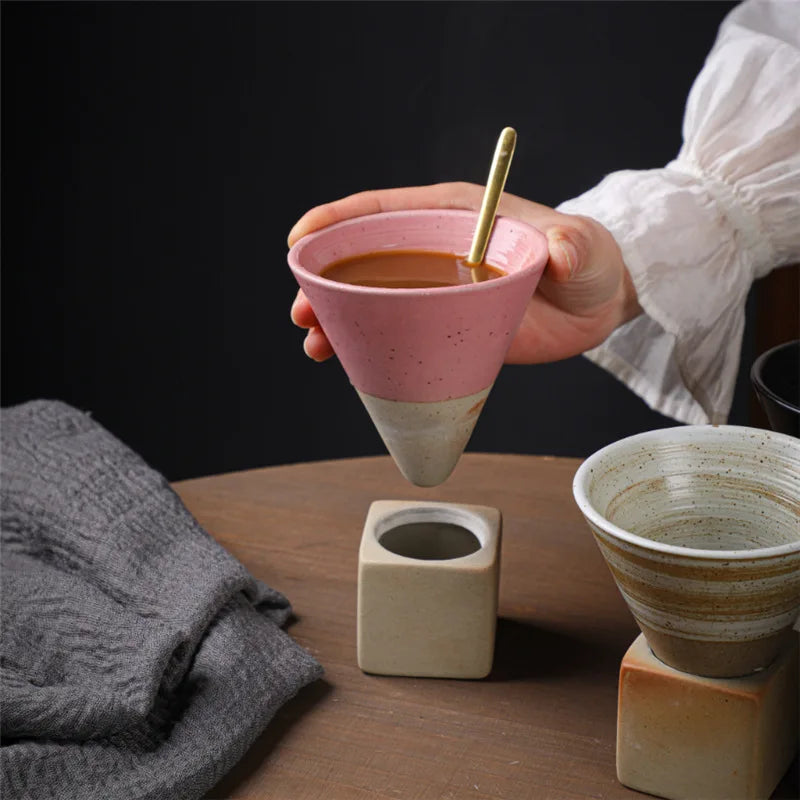 Funnel Ceramic Clay Tea Cup Retro Creative Cross-border Coffee Cup Japanese Style Coarse Pottery Mug