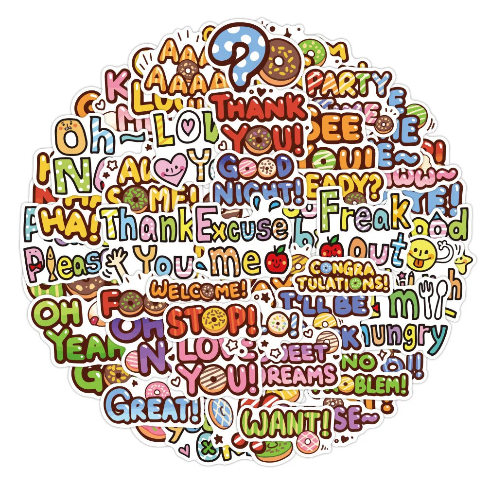 50PCS Creative cartoon kawaii inspirational words sticker for kids gift