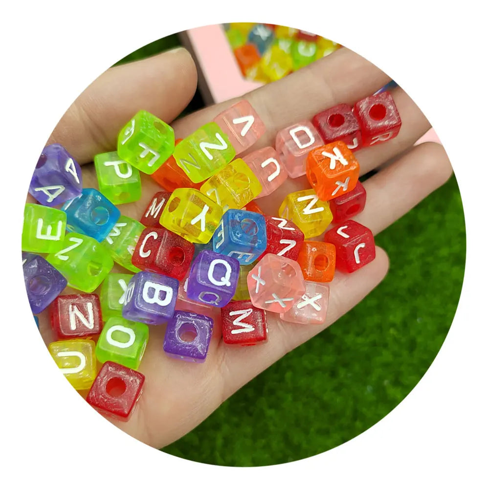Factory Wholesale 100Pcs 10mm Large Hole Transparent Candy Colors Acrylic Square Cube English Letter Beads for Bracelet Making
