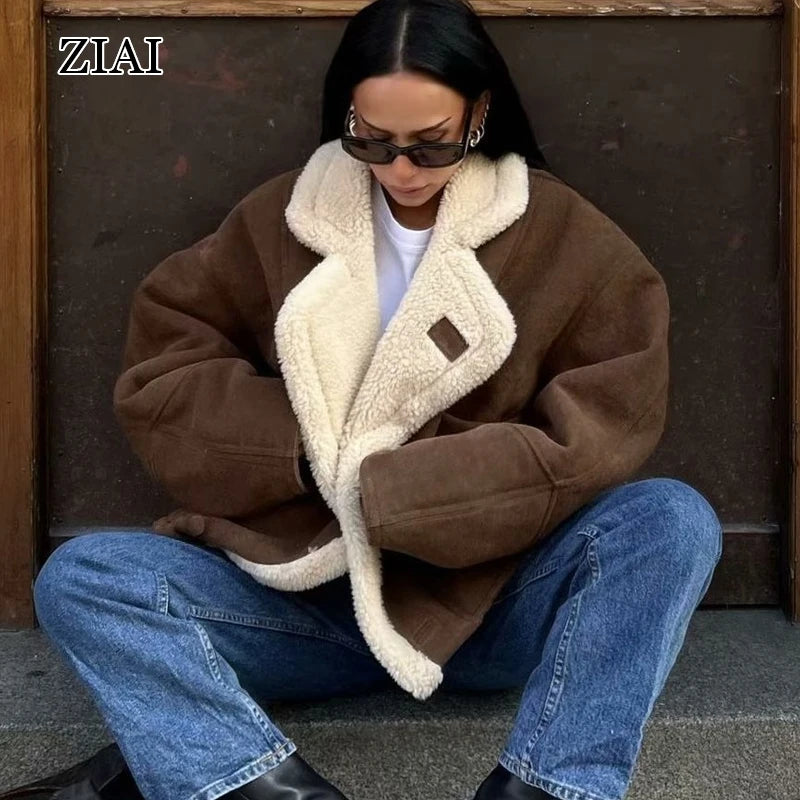 Wholesale Fur One Double Breasted Short Coat Fashion Yellow Warm Casual Coat