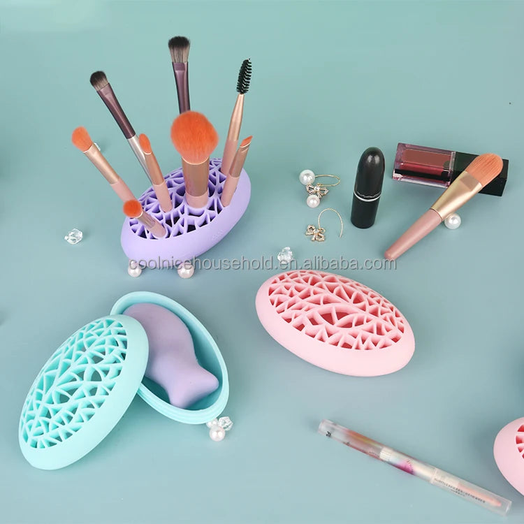 Silicone Nail Pen Holder Organizer Makeup Brush Display Stand Rack Storage Case Brush Drying Rack Shelf Makeup Brush Holder Rack