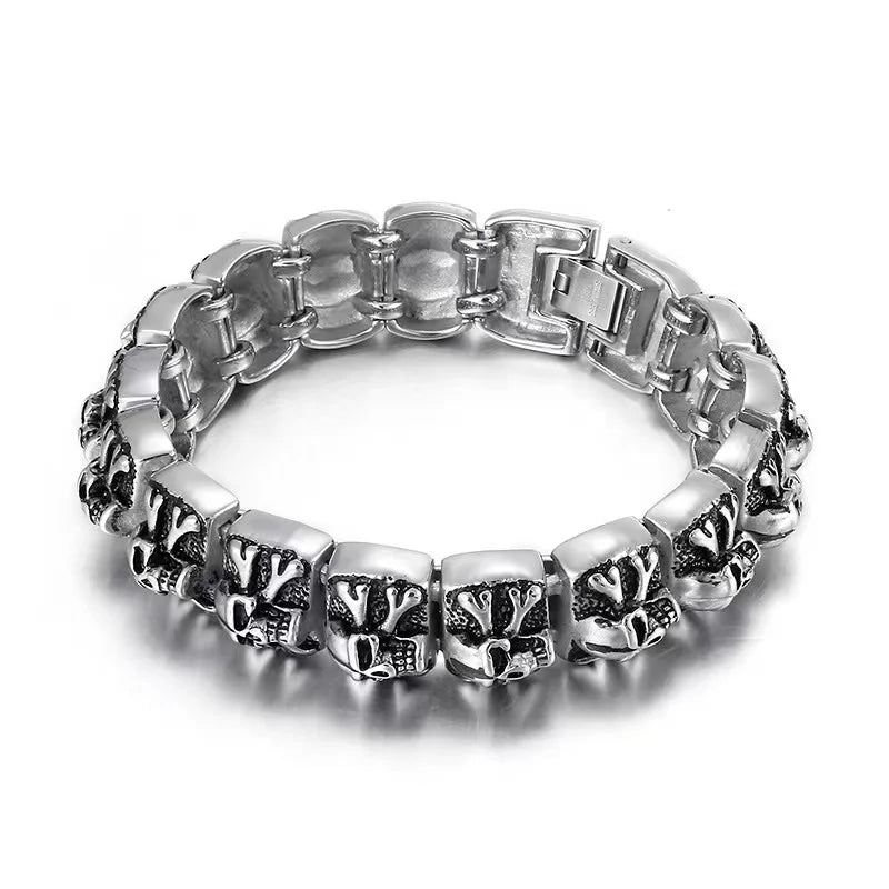 Punk Chunky Men's Bracelet Fashion Skull Bracelet Jewelry Silver Stainless Steel Bracelet for Man