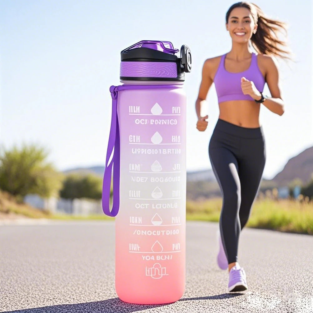 Leakproof BPA Free Tritan Sports Water Jug Gallon Motivational Water Bottle with Time Marker and Straw