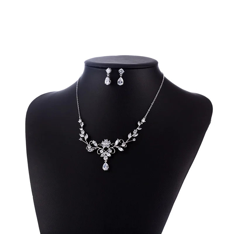 Vintage Style Bridal Jewelry Set 2-Piece Cubic Zircon Statement Necklaces for Parties and Weddings