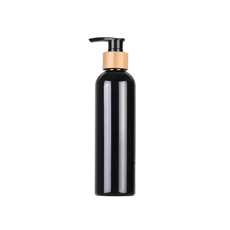 250ml 100ml 200ml 300ml 4oz Luxury Shower Body Cosmetic Plastic Shampoo Black Pet Bamboo Non-Spill Silk Screen Printed Bottle