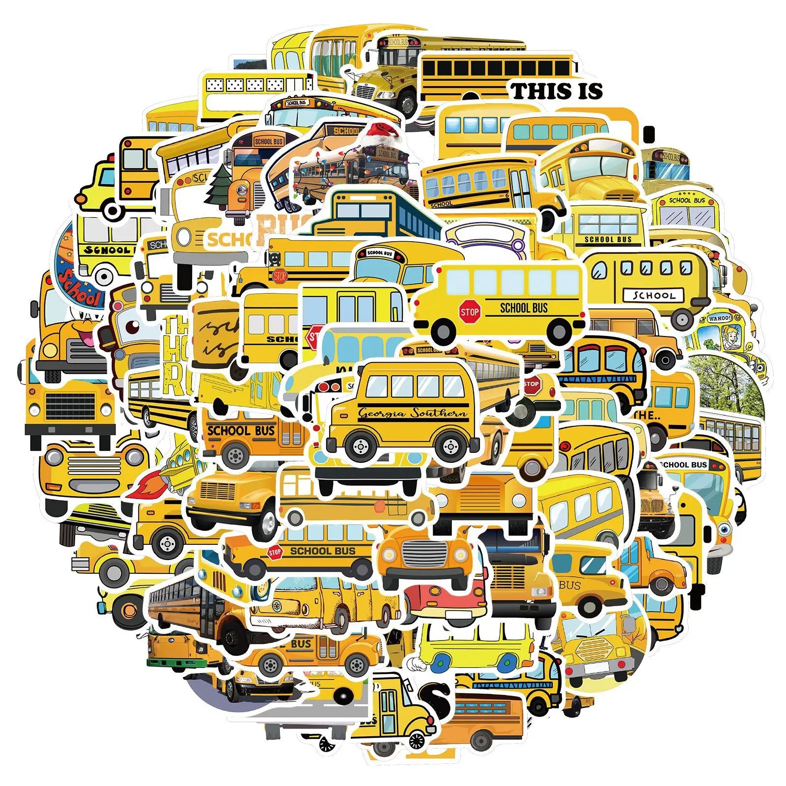 100Pcs Cute Cartoon School Bus Graffiti Stickers Skateboard Guitar Decorative Stickers DIY Waterproof Gift Sticker for Kids