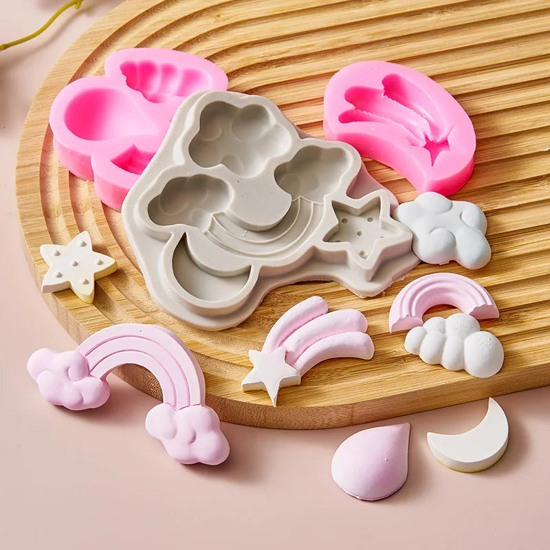 Stars and Moon Silicone Mold rainbow Clouds Popular Cake Diy Pendant Decoration Fondant Chocolate Mold