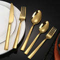 Stainless Steel Cutlery Set Luxury Gold Square Handle Spoons Forks and Knife Stainless Steel Flatware Set for Restaurant Hotel