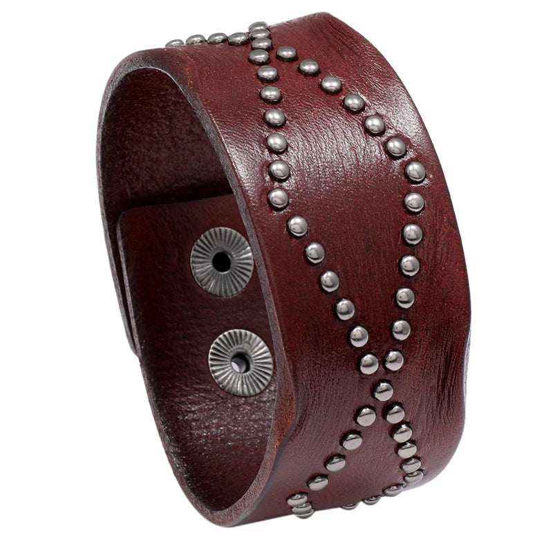 Wholesale Punk Rock Genuine Leather Bracelet Fashionable Rivet Bangles for Men