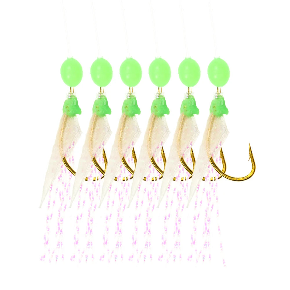 Wholesale Sabiki Rigs Bait Luminous Beads Tinsel String Gold Hook Real Fish Skin Trout Walleye Sea Saltwater Fishing Lure Tackle