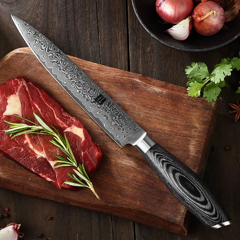 8 Inch Damascus Steel Kitchen Carving Knife Sharp Slicing Knives Wooden Handle MegaBDM