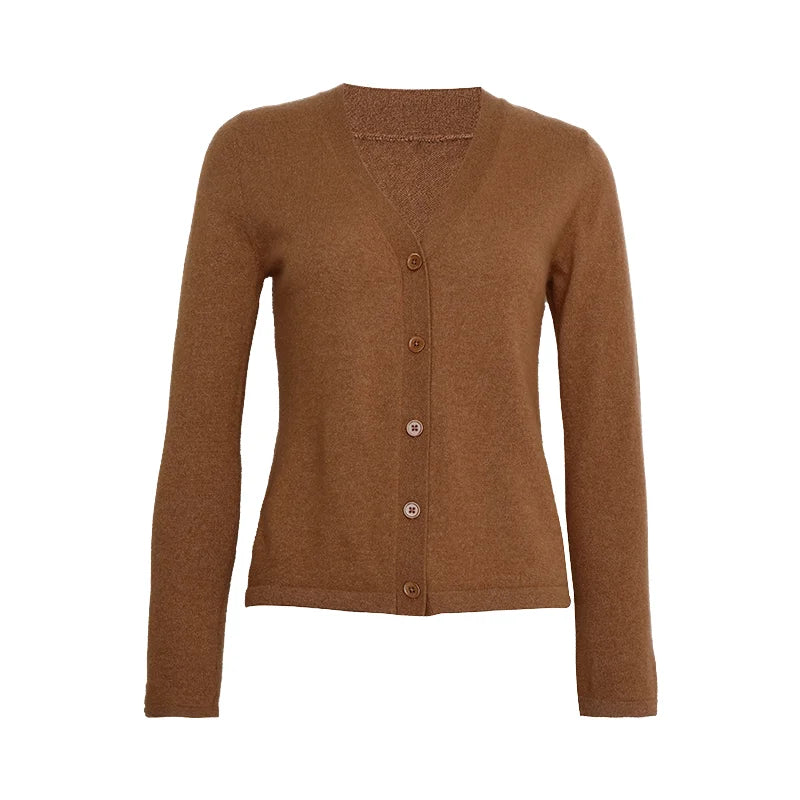 Women's Single Breasted V Neck Long Sleeved Solid Sweater Cardigan Wholesale Winter Cashmere with Button Decoration