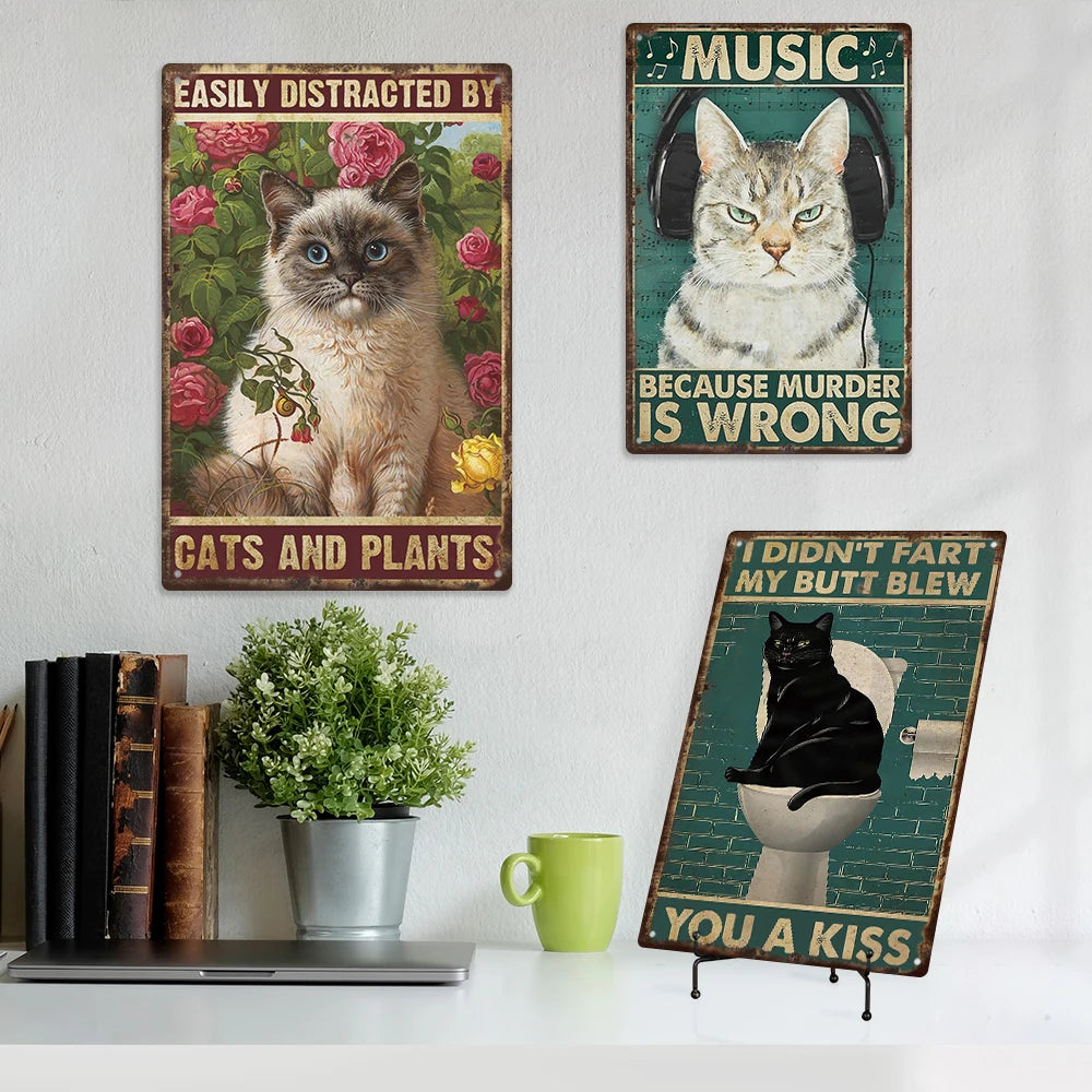 Putuo Decor Many Choice Cute Cat Metal Plaque Sign Vintage Tin Art Sign Home Decor Tin Sign