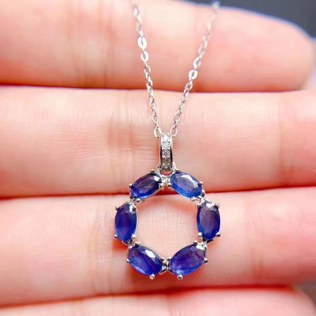 Hot Popular 925 Sterling Silver Natural Sapphire Pendant Necklace Circle Design Rhodium Plating Gold Pearl Material Diamond Main