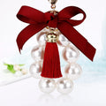 Wholesale Women Big Pearl Bow Tie Bag Key Ring Gift Fabric Bow Knot Tassel Pearl Keychain for Bag