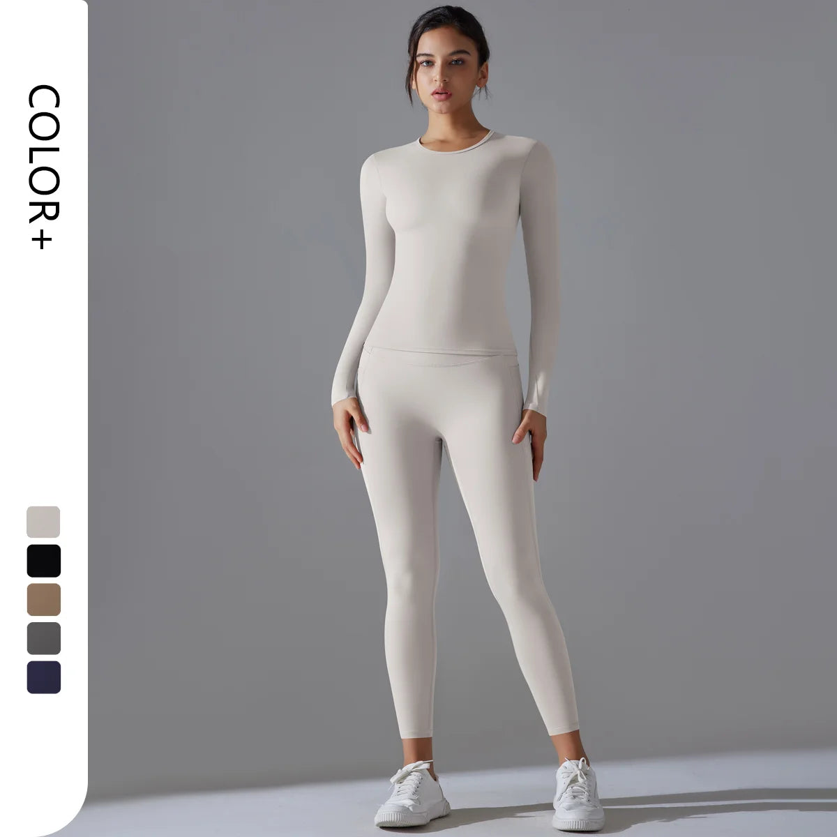 Women's Gym Fitness Sportswear Custom Logo Yoga Sets Breathable Nylon Spandex Leggings Solid Pocket Pants for Yoga Sports