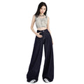 Dark blue jeans high-waisted baggy large straight leg slimming everything mop wide-leg pants