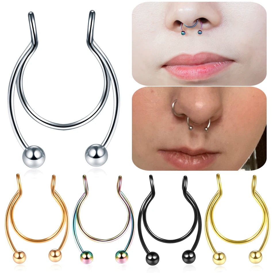 Surgical Steel Nose Ring None Pierced Septum Clip on Horseshoe Fake Piercing Nose Septum Hoop Rings