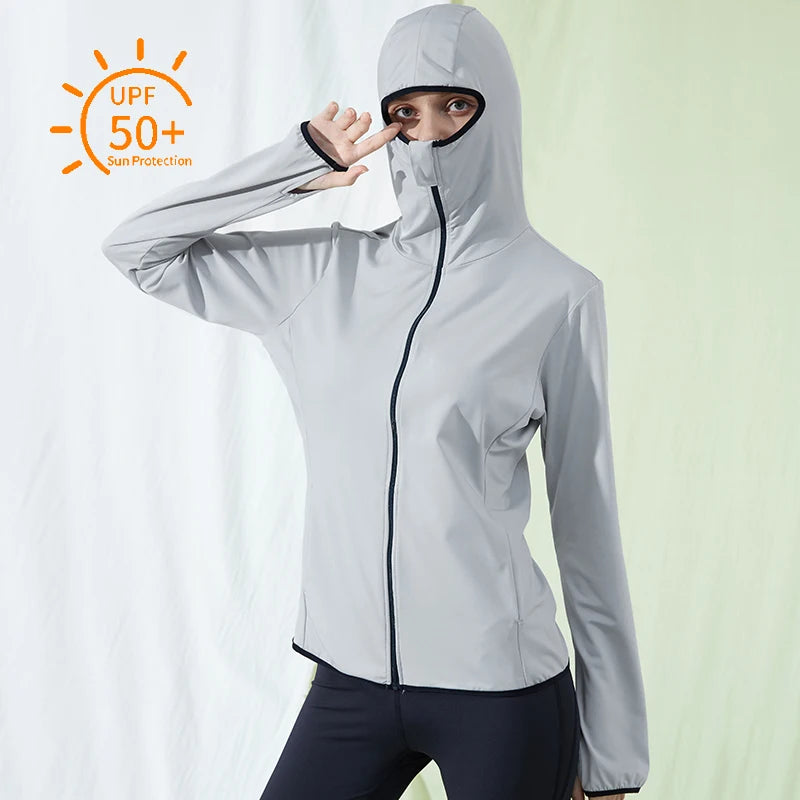 Womens UPF 50+ Sun Protection Rash Guard Hoodie Long Sleeve Performance T-Shirt Athletic Top With Thumb Holes