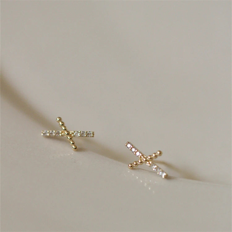 Sterling Silver Women Customized Minimalist Design X Alphabet Stud Earrings