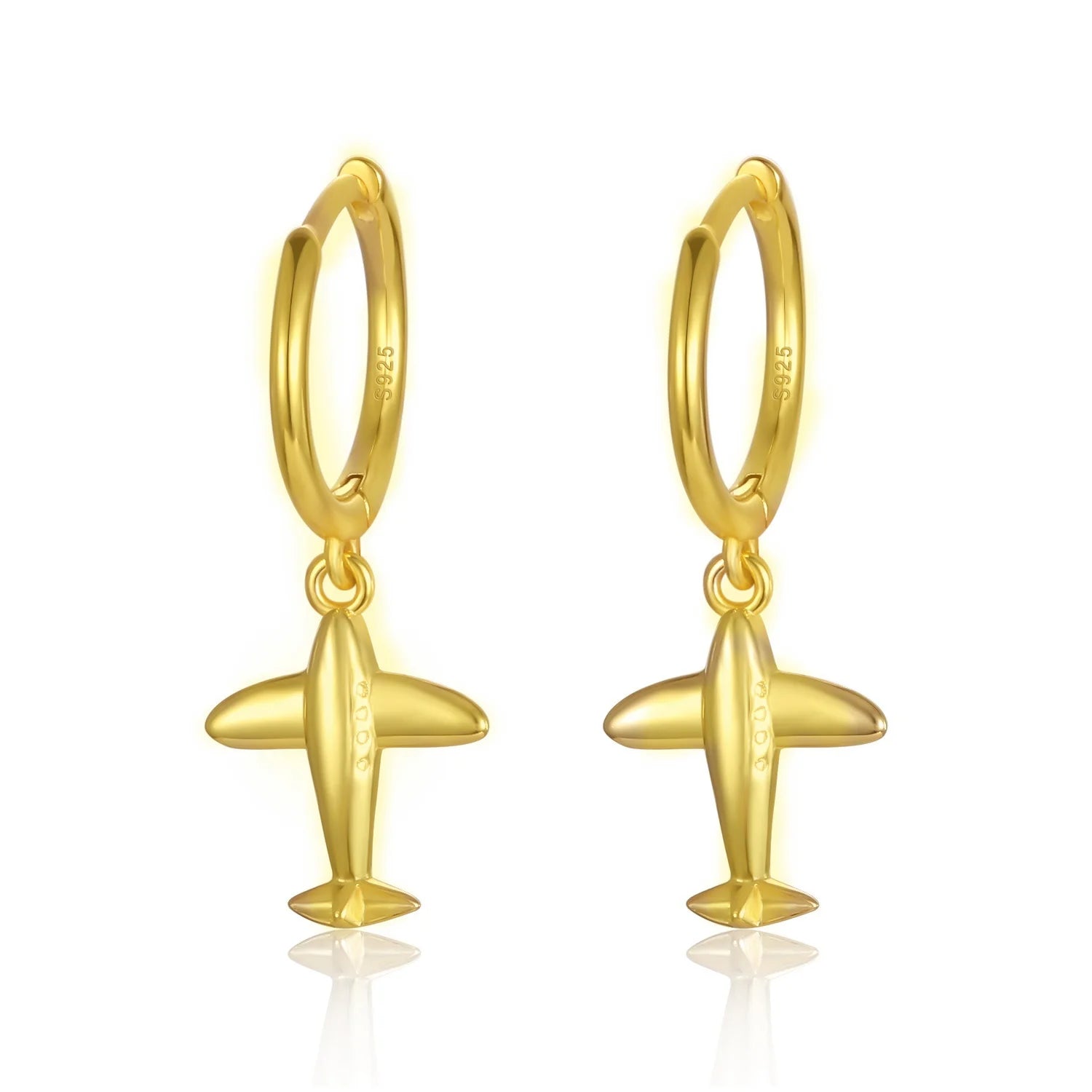 NEW Fashion Earrings Jewelry 925 Sterling Silver 18K Gold Plated Airplane Pendant Hoop Earrings for Women Luxury Jewelry