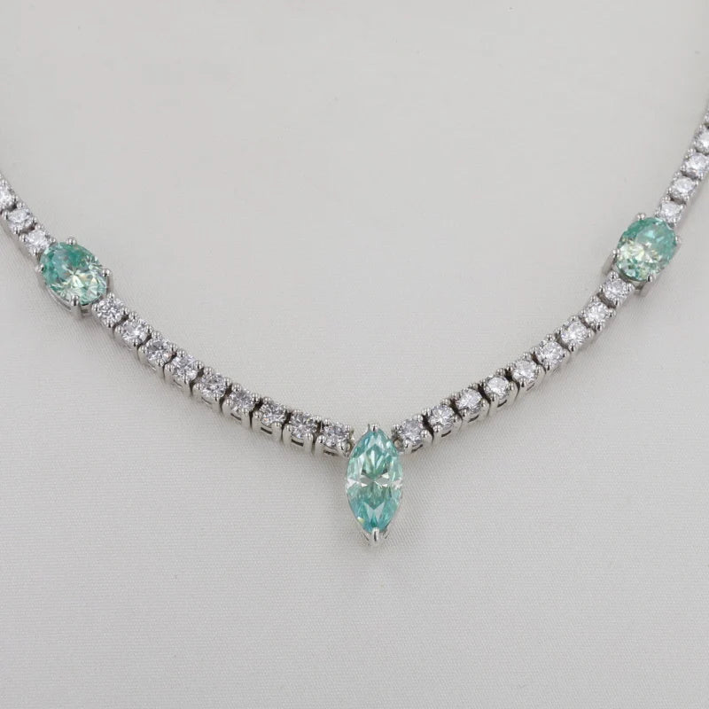 2024 Moissanite Tennis Necklace 925 Sterling Silver Rhodium Plated Necklaces Green Blue Moissanite Tennis Chain Trendy Design .