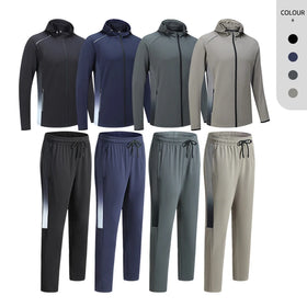 Sweatpants and Jacket Set Men 2 Piece Gym Fitness Set 100% Polyester Dry Fit Sport Tracksuits for Men
