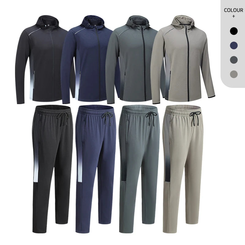 Sweatpants and Jacket Set Men 2 Piece Gym Fitness Set 100% Polyester Dry Fit Sport Tracksuits for Men