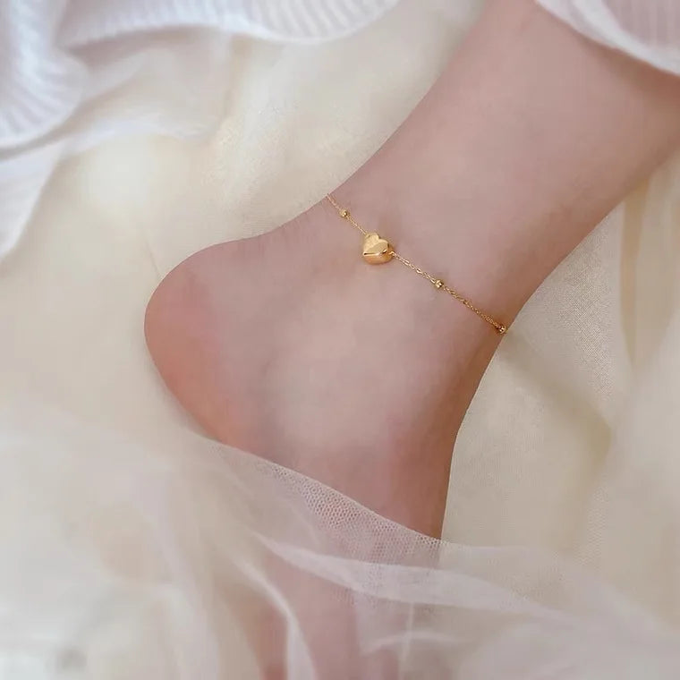 FanYuet Heart Bead Gold Stainless Steel Anklet Wholesale