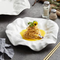 Eco-Friendly Custom Porcelain Cake Serving Plate Unique Elegant Fine Ceramic Nest Design Plain White Embossed Irregular Shape