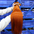 Orange Ginger Color Straight Virgin Human Hair Extensions350# Orange Ginger Ombre Color Hair Bundles with Lace Frontal Closure