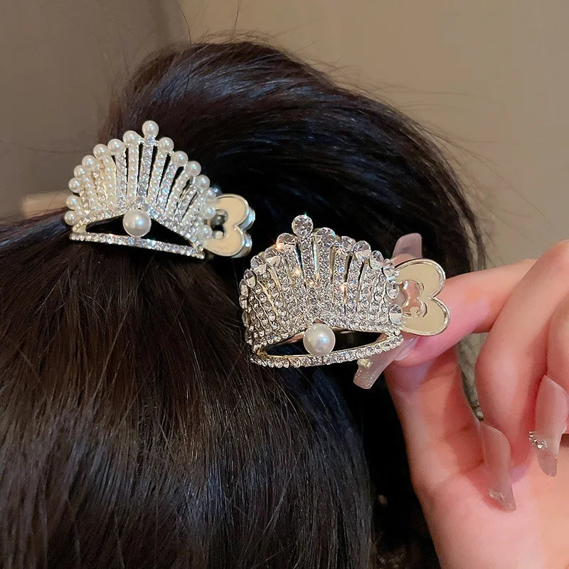 Luxury High Queen Crown Ponytail Holder Hair Claws Grab Hairclip Buckle Hairpin for Women Shark Hair Clip Wedding Party Jewelry